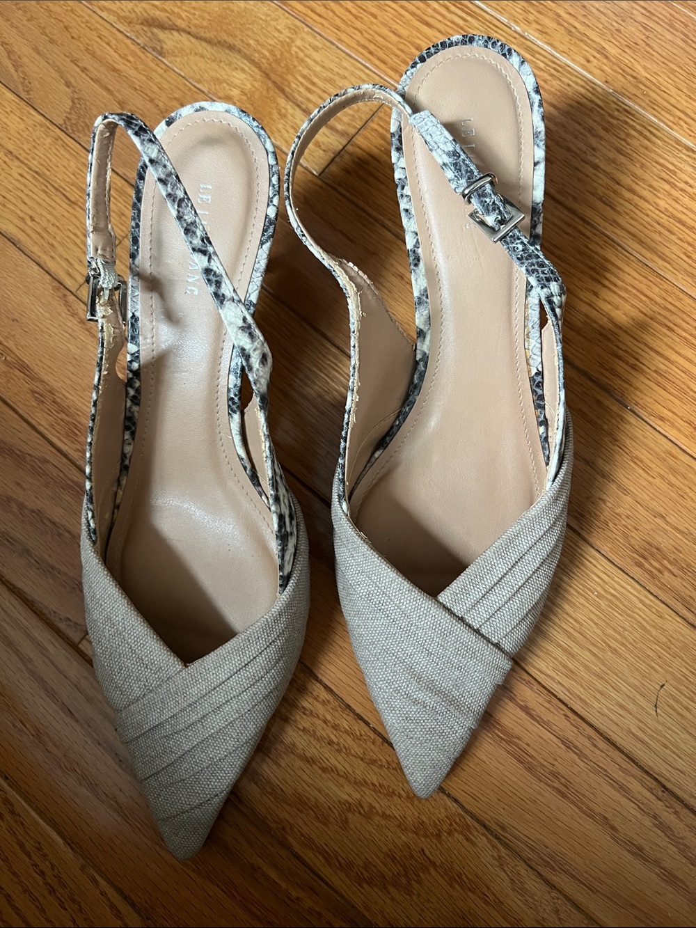 Neutral Pointed-Toe Slingback Heels with Snakeskin Le Lis Blanc